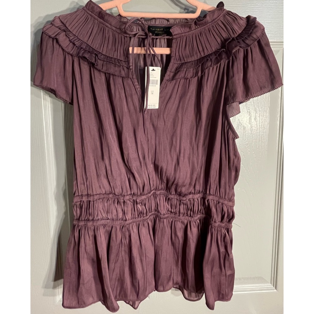 Anthropologie Current Air Purple Short Flutter Sleeve NWT Size Medium